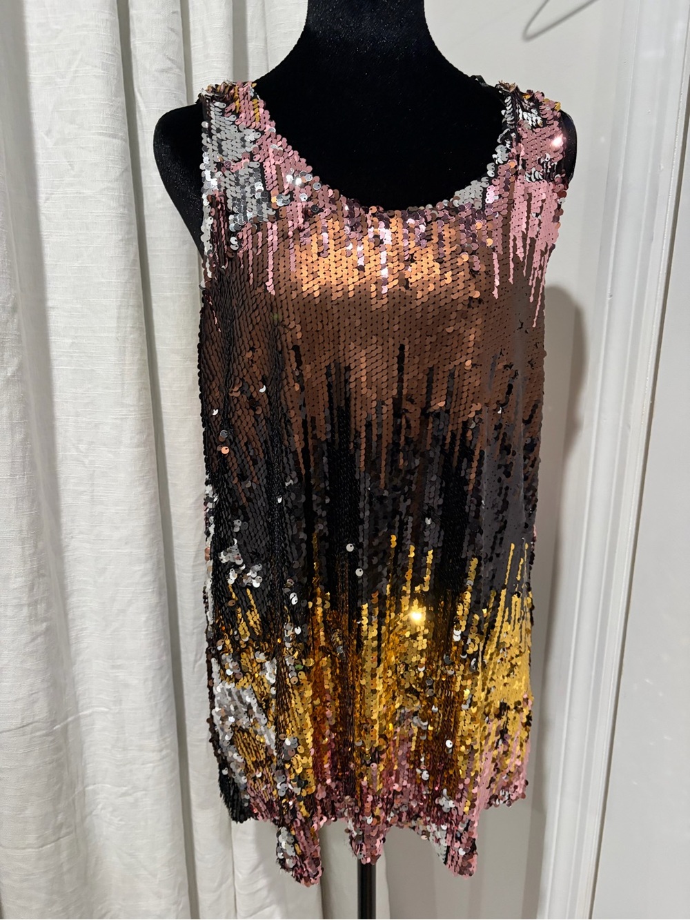 Zara Pink Black Gold Sequin Tank Top